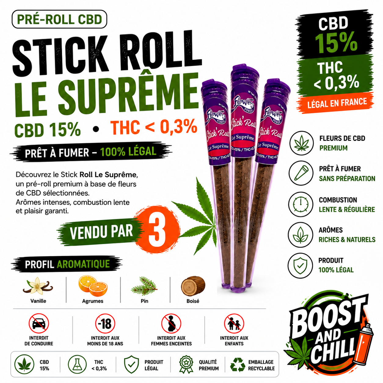 Pré roll CBD 15% Le Suprême par 3