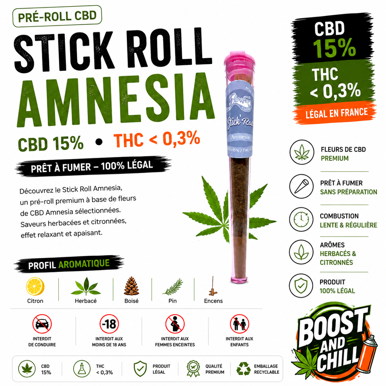 Pré roll CBD 15% Amnesia