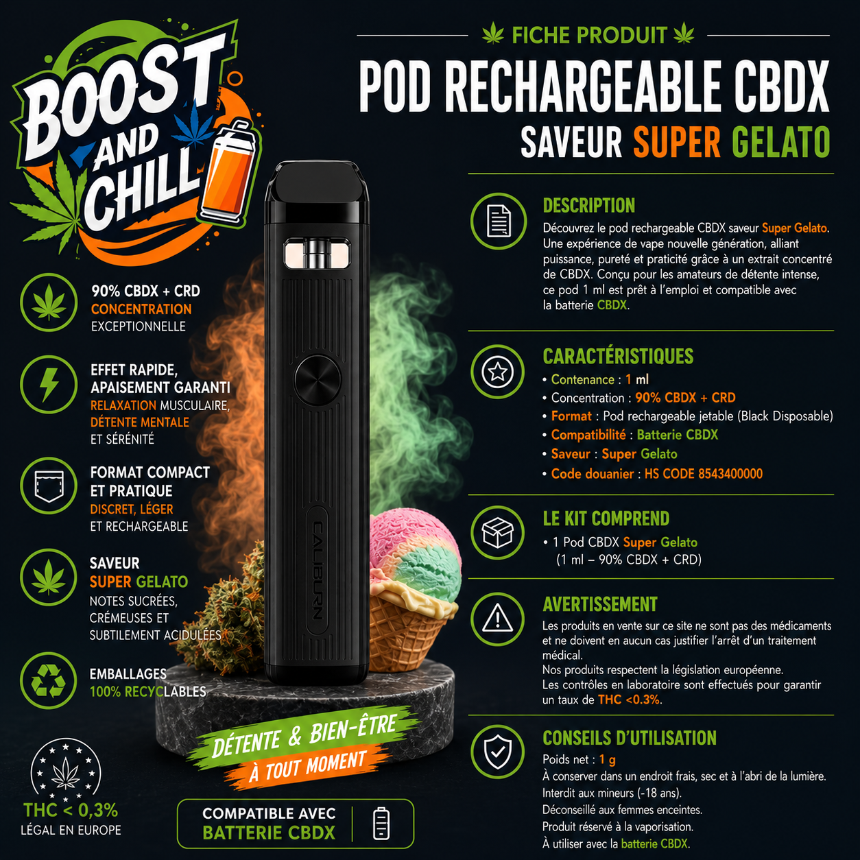 Pod Rechargeable CBDX – Super Gelato