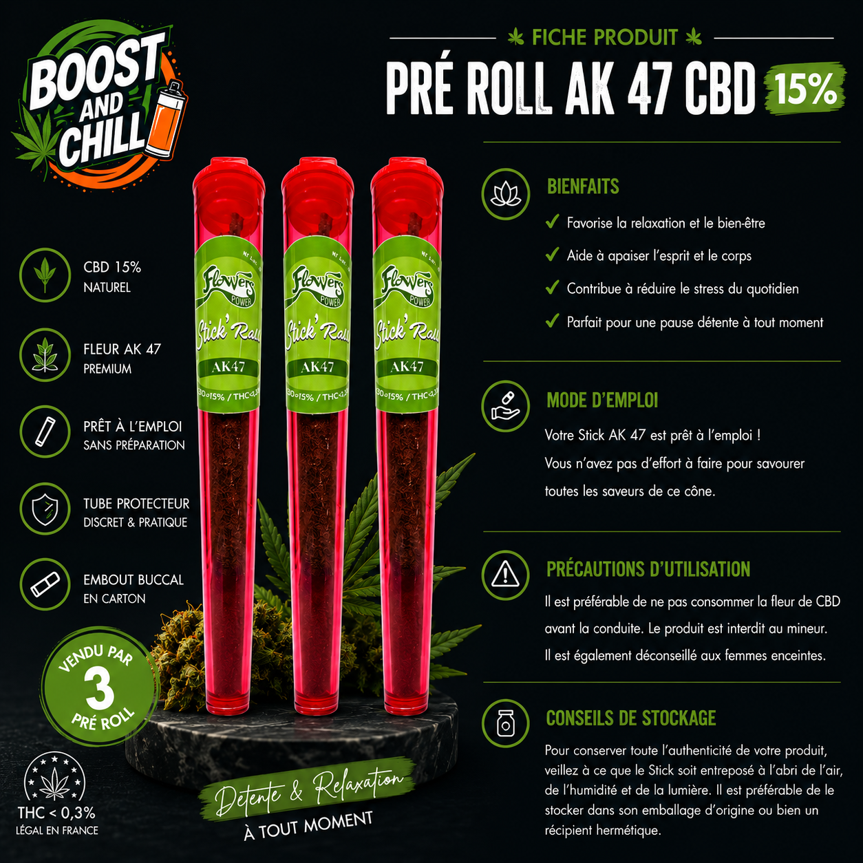Pré roll CBD 15% AK47 X3